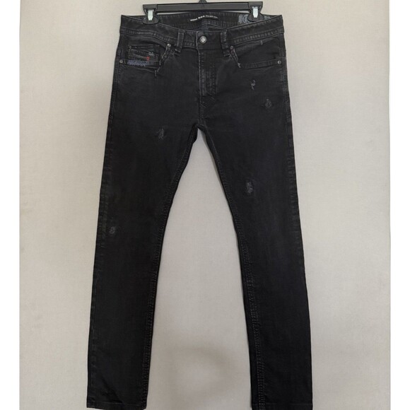 Diesel DNA Thavar Jeans 32x32 Smaller Fit Black Mens Slim Skinny Distress Italy - Picture 1 of 12